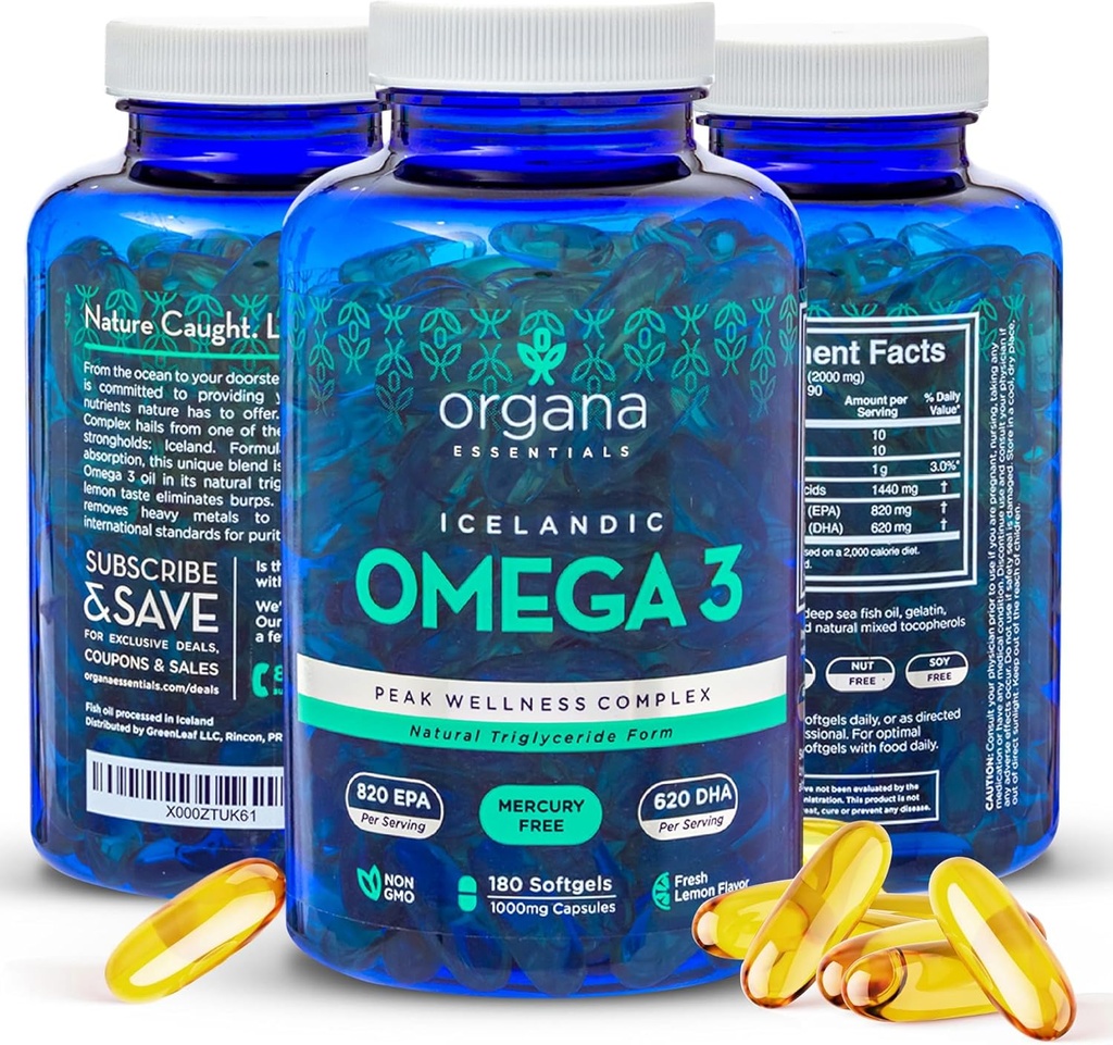 Ωμέγα 3 Ιχθυέλαιο 2, 000 mg - Υψηλή EPA 820 mg + DHA 620 mg - 180 Τριπλή Δύναμη Άψογο Λεμόνι Γεύση Softgels
