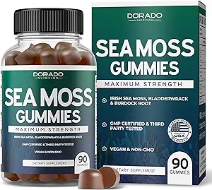 Irish Sea Moss Gummies 3000mg (90 Gummies with Bladderwrack & Burdock Root - Ακατέργαστο Seamoss for Thyroid, Energy, & Immune Support) Τρίτο μέρος Tested, Vegan Safe, No Fillers & Made in USA