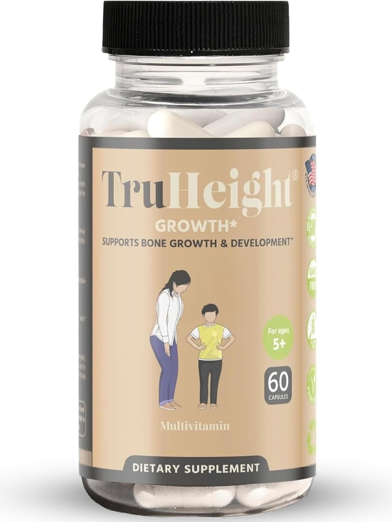 TruHeight Growth Capsules - Natural Growth & Development Supplement for Kids & Teens - Endorsed by Pediatricians - Vitamin D, K, Calcium & Ashwagandha - Bone Strength Capsules - Kids Vitamins, Ages 5+