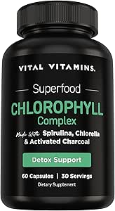 Vital Vitamins Chlorophyl Pills - Αποσμητικό Σώματος - Κατασκευασμένο με Spirulina, Chlorella, Organic Parsley, Mint, & Ενεργό Ανθρακό - Ήττα Odor Φυσικά - για γυναίκες & άνδρες - 60 κάψουλες