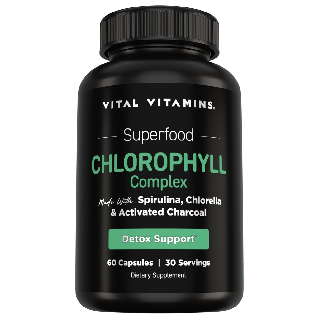 Vital Vitamins Chlorophyl Pills - Αποσμητικό Σώματος - Κατασκευασμένο με Spirulina, Chlorella, Organic Parsley, Mint, & Ενεργό Ανθρακό - Ήττα Odor Φυσικά - για γυναίκες & άνδρες - 60 κάψουλες