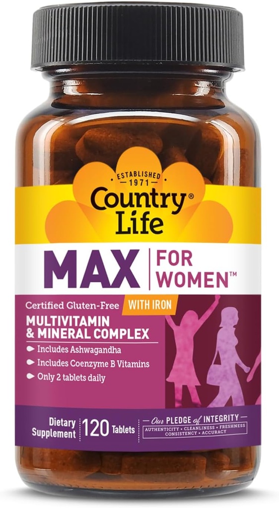 Country Life Max for Women - Multivitamin and Mineral Complex, Χωρίς σίδηρο - 120 δισκία