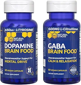 NATURAL STACKS Dopamine & GABA Brain Food Bundle - Υποστηρίζει την ψυχική κίνηση, την ηρεμία και την χαλάρωση* - 120 Σύνολο Καψάκια