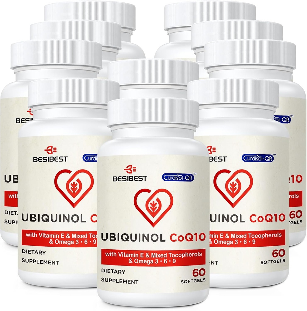 Ubiquinol CoQ10-600mg-Softgel, Active Coq10 Ubiquinol Supplement with Vitamin E & Omega 3, 6, 9, Υψηλή Απορρόφηση-Συνένζυμο-Q10, Ισχυρό Αντιοξειδωτικό για την παραγωγή ενέργειας, Tested, 600 Count