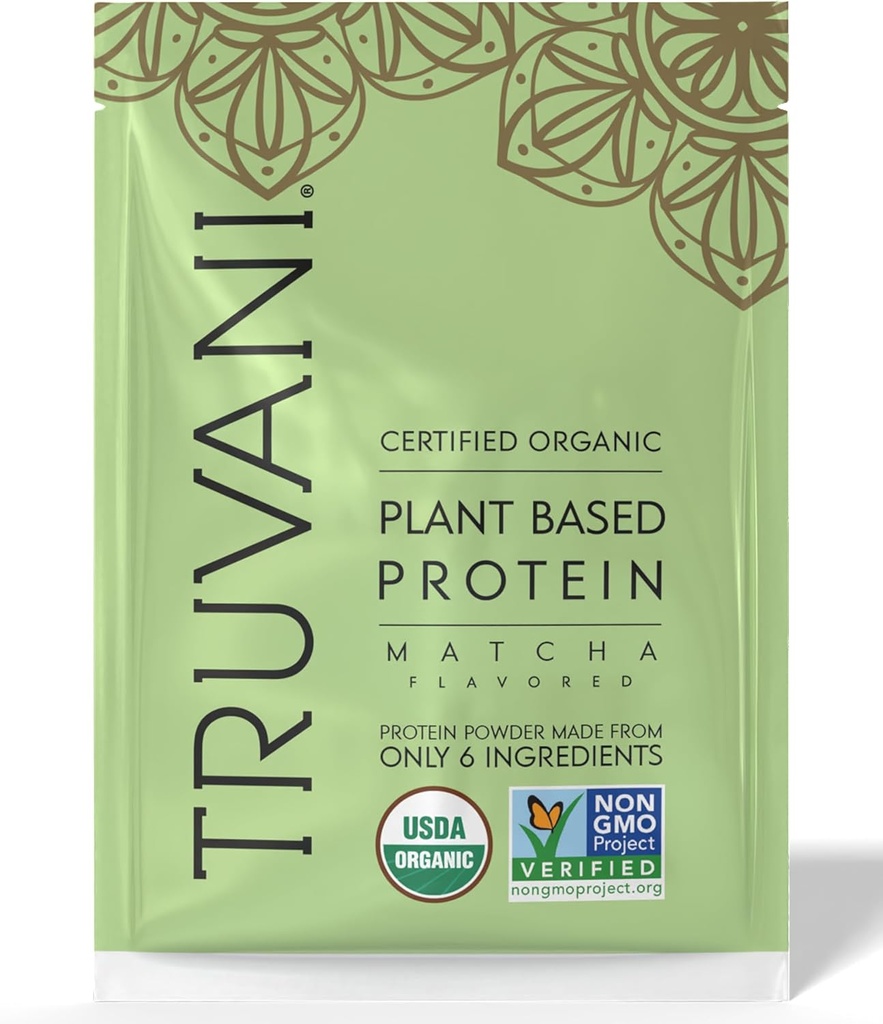 Truvani Vegan Pea Protein Powder | Matcha | 20g Organic Plant Based Protein | 1 Serving | Keto | Gluten & Dairy Free | Low Carb | No Added Sugar