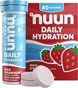Nuun Daily Electrolyte Tablets με Μαγνήσιο, Ασβέστιο, Κάλιο, Χλωριούχο & Νάτριο, Χωρίς Γλουτένη, Χωρίς Ζάχαρη, & Vegan, Άγρια Γεύση Φράουλας, 8 Συσκευασία (80 Μερίδες Σύνολο)
