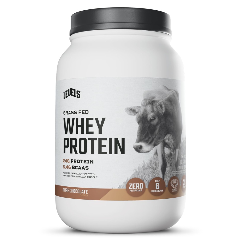 Επίπεδα Grass Fed Whey πρωτεΐνη σκόνη, χωρίς τεχνητά, 24G πρωτεΐνης, καθαρή σοκολάτα, 2LB