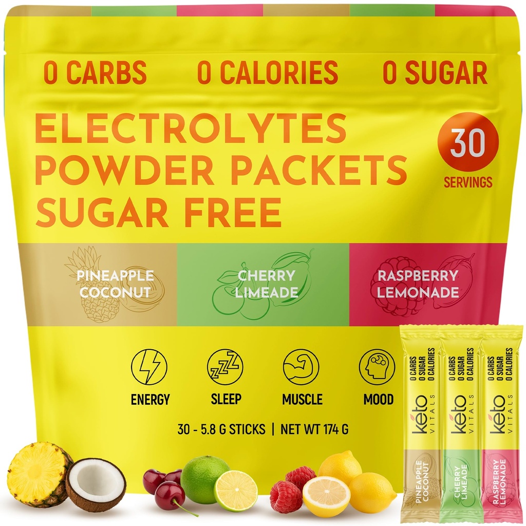 Keto Vitals Tropical Keto Electrolytes Powder Όχι Ζάχαρη - Ηλεκτρολύτες με Κάλιο, Μαγνήσιο, Νάτριο, & Ασβέστιο - Χωρίς Ζάχαρη Ηλεκτρολυτές Powder Packets Drink Mix & Hydration Powder, 30 Σερβιέτες