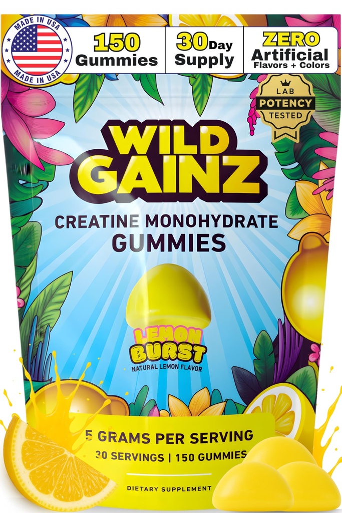 Creatine Monohydrate Gummies για άνδρες & γυναίκες 5000mg - Made in USA, Potency Tested, Vegan, υποστηρίζει την ανάπτυξη των μυών, τη δύναμη και τη γνωστική λειτουργία, μη Γλουτένη GMO χωρίς λεμόνι Γεύση Creatine 150 μάσημα