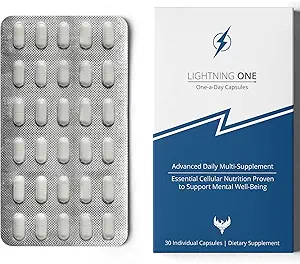 Lightning One Advanced Brain Support Supplement for Optimal Brain Function - Once-a-Day Energy and Focus Supplement - Εξαιρετικά-Υψηλή Συγκέντρωση και Παγκόσμια Απορρόφηση - 30 Κάψουλες
