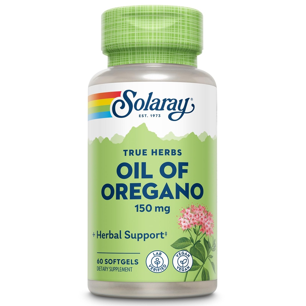 SOLARAY Oil Oil of Oregano Softgels 150 mg - Συμπλήρωμα Oil Organo για Ισχυρή Υποστήριξη Ευεξίας - Απαλή Πέψη - Extra Virgin Olive Oil Base - Vegan, 60-Day Εγγύηση - 60 Μερίδες, 60 Softgels