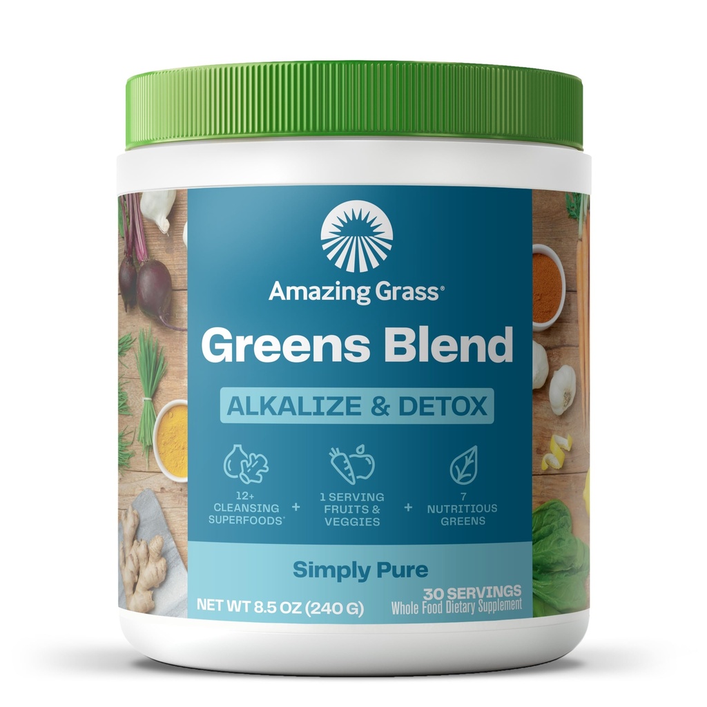 Amazing Grass Greens Blend Alkalize & Detox: Smoothie Mix, Καθαρίστε με Super Greens & Beet Root Powder, Digestive Enzymes, Prebiotics & Probiotics, 30 Μερίδες (Packaging May Vary)