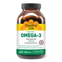 Country Life Omega-3 Fish Oil συμπλήρωμα, 1000mg, 180mg EPA & 120mg DHA, Fish Oil συμπυκνωμένο, Burpless, 200 Softgels, Certified Gluten Free