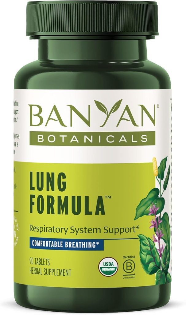 Banyan Botanicals Lung Formula – Βιολογική αναπνευστική υποστήριξη για την υγεία των πνευμόνων – Φυτική ανάμειξη με Licorice, Tulsi Leaf, και άλλα βότανα για την υγεία των πνευμόνων – 90 δισκία – Μη GMO Fair for Life Vegan