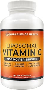 Liposomal Vitamin C 2100mg | 180 Veggie Capsules, 60 Day Supply | Fast Absorbing Bioavailability | Powerful Antioxidant & Immune Support Supplement