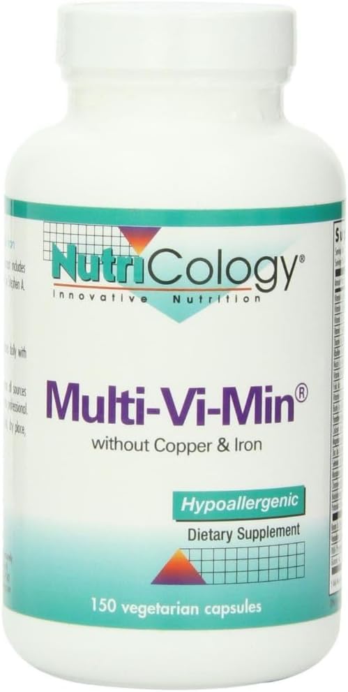 Nutricology Multi-Vi-Min Without Copper & Iron - Πολυβιταμίνη για άνδρες & γυναίκες, Ορυκτό Σύμπλεγμα, Ενεργά Θρεπτικά, με Iodine - 150 Count