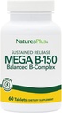 Natures Plus Mega B150 Complex, Παρατεταμένη απελευθέρωση - 60 χορτοφαγικά δισκία - Μέγιστη ισχύς B Complex Vitamin Supplement - Χωρίς γλουτένη - 60 μερίδες