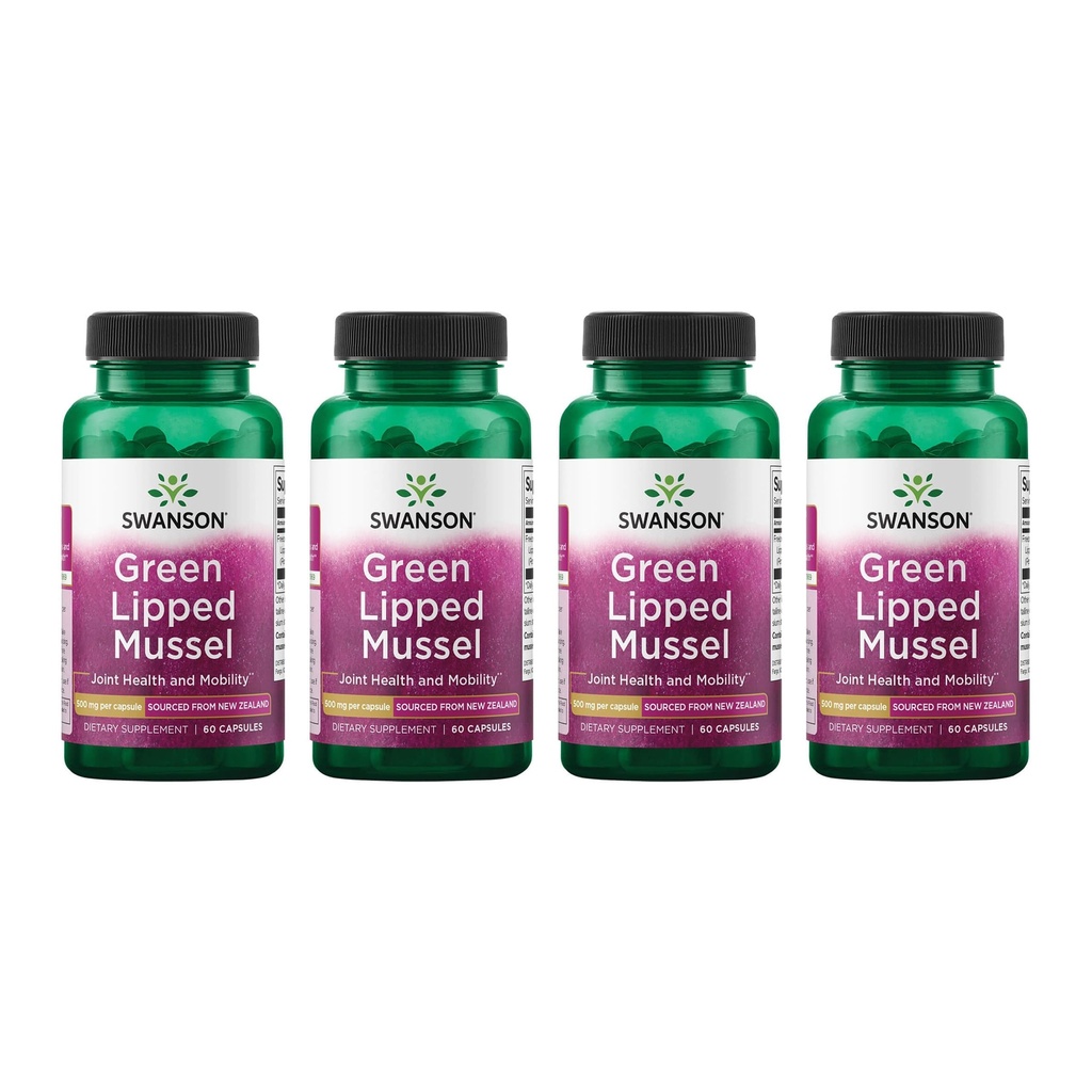 Swanson Green Lipped Mussel (Freeze-Dried) - New Zealand Joint Health & Mobility Supplement - Φυσική Φόρμουλα Μπορεί να υποστηρίξει την καρδιακή υγεία & Digestive λειτουργία - (60 κάψουλες, 500mg έκαστο) (4 Pack)