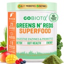 GOBIOTIX Super Greens and Reds Powder - Κόκκινο και Πράσινο Superfood - Probiotic Supplement - Digestive Enzymes and Beet Root Powder - Organic Whole Foods Dietary Supplement (Mango, 1 Pack)