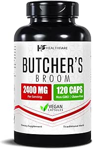 Healthfare Butchers Broom Supplement | Capsules Extract 2400mg | 120 Vegetarian Pills | Premium Herbal Root Supplement | Circulation & Vein Support | Non-GMO, Gluten-Free | Made in USA