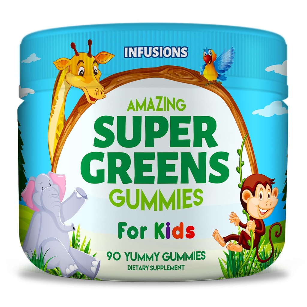 Έγχυση Super Green Gummies για τα παιδιά 90 Count Superfood Booster Μαλακό και νοστιμότατο 8 Ισχυρές μπλέξεις Vegan Φιλική Γλουτένη Δωρεάν & μη-GMO