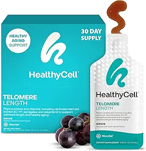 HealthyCell Telomere Length Supplement - Αντιγήρανση Telomere Μήκος Συμπληρώματα με Φυτοθρεπτικά συστατικά & Βιταμίνες για Κυτταρική Υγεία - AC-11, Astragalus & Resveratrol - 30 Gel Packs, Grape Γεύσεις