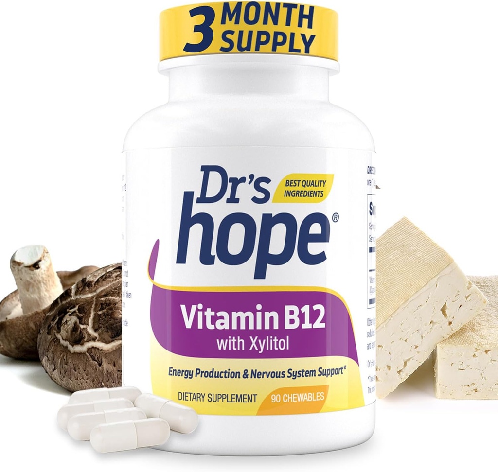 Vitamin B12 1000 Mcg, B12 Vitamins 1000 Mcg Help to Increase Metabolism, Energy Production and Nervous System Support, 90 Chewable Tablets - 1 Tablet Per Serving, Non-GMO & Gluten Free