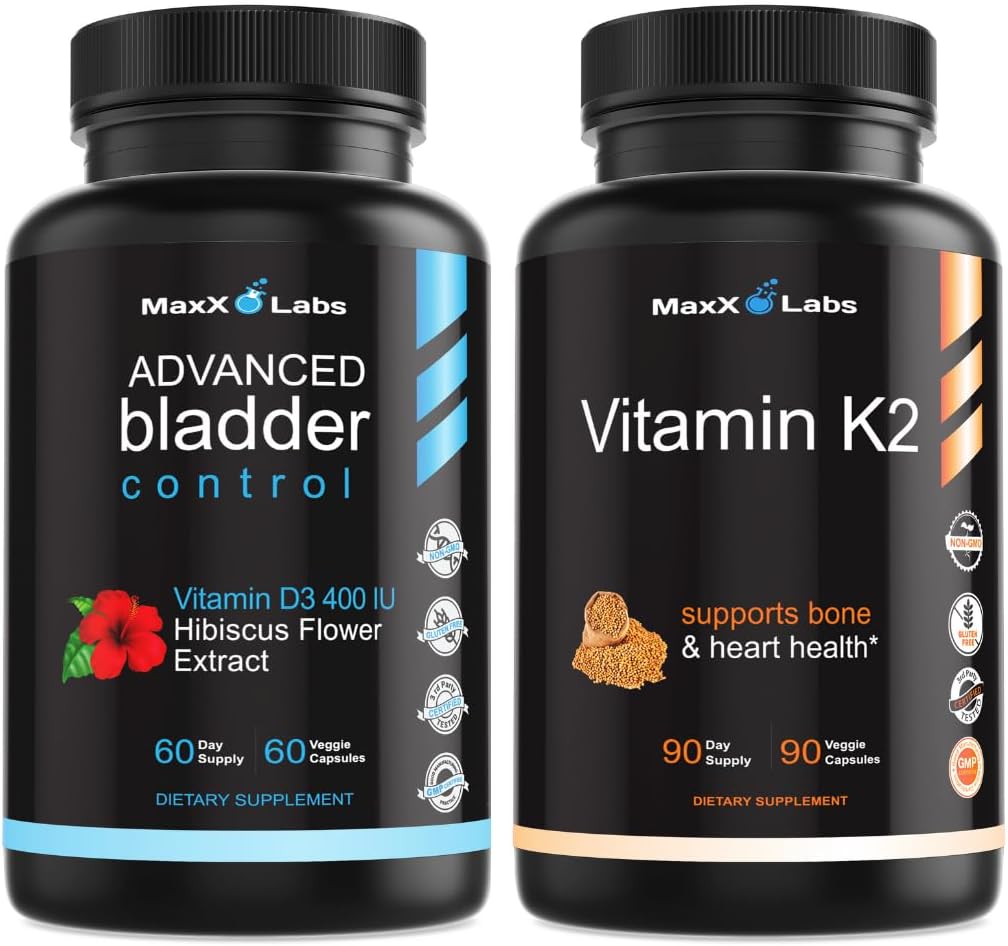 Advanced Bladder Control Supplement for Women & Men 60 Caps + Vitamin K2 Supplement - Full Spectrum Vitamin K2 MK7, MK4 & Calcium - 90 Κάψουλες