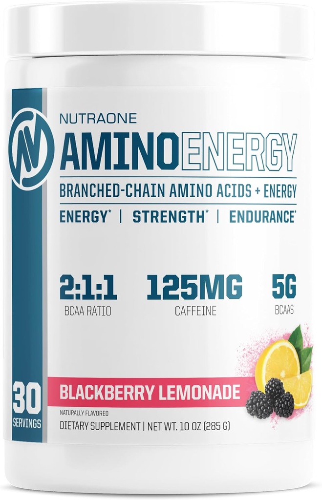 NutraOne Amino Energy BCAA Powder Pre-Wortout Supplement with Caffeine Branched Chain Amino Acids to Help Fuel and Recover* (Λεμονάδα Μπέρρυ - 30 Servings)
