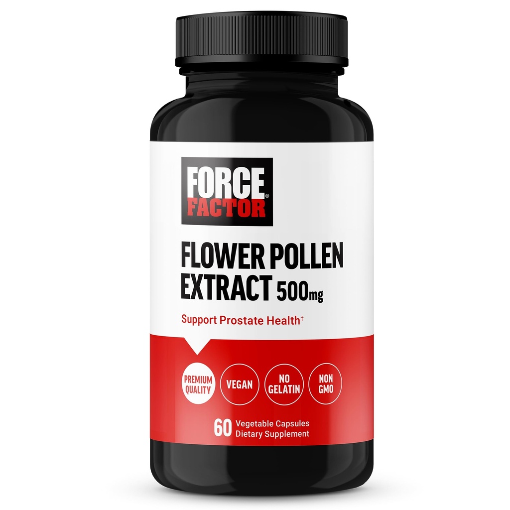 FORCE FACTOR Άνθος Γύρη Συμπλήρωμα υποστήριξης Prostate για την υγεία των ανδρών, Prostate συμπλήρωμα υγείας, 500mg κάψουλες γύρη λουλούδι, Vegan, Όχι Ζελατίνη, μη ΓΤΟ, 60 κάψουλες