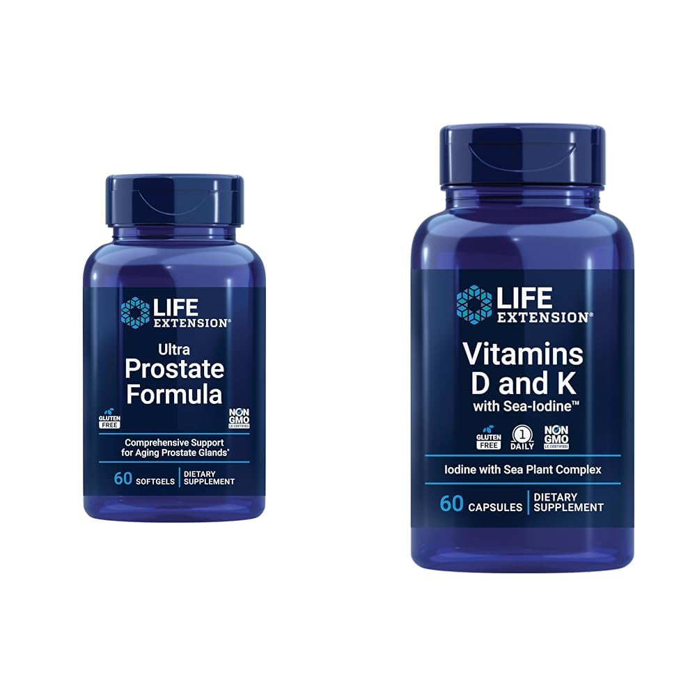 Life Extension Ultra Prostate Formula, Saw Palmetto για τους άνδρες, pygeum, τσίμπημα Νετλ & Βιταμίνες D και K με Sea-Iodine, Βιταμίνη D3, Βιταμίνη K1 και K2, Ιώδιο