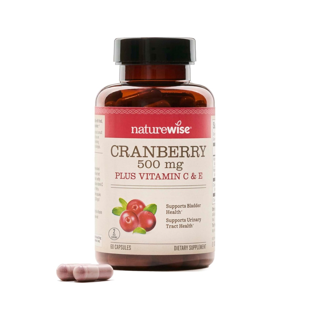 NatureWise Cranberry Hills for Women - Extract Ισούται με 12.500mg* Cranberry Supplement + Βιταμίνη C & E - Καθαρισμός ουροποιητικών Φυλλαδίων & Bladder - Vegan, Non-GMO, Sugar-Free - 60 Κάψουλες[1-Month Supply]