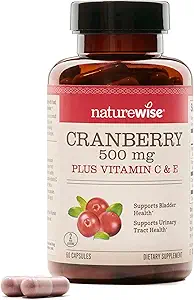 NatureWise Cranberry Hills for Women - Extract Ισούται με 12.500mg* Cranberry Supplement + Βιταμίνη C & E - Καθαρισμός ουροποιητικών Φυλλαδίων & Bladder - Vegan, Non-GMO, Sugar-Free - 60 Κάψουλες[1-Month Supply]