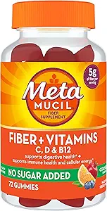 Metamucil Fiber Supplement 72 Gummies, Fiber + Βιταμίνες C,D & B12 χωρίς Ζάχαρη Προστέθηκε, Υποστήριξη Digestive heelt + Υποστήριξη Ανοσοποιητική Υγεία, Citrus Berry Flavor.