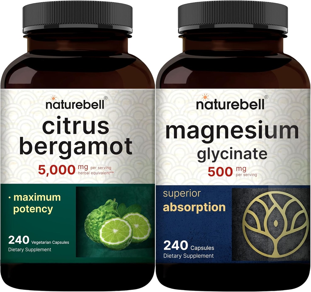 NatureBell Μαγνήσιο Γλυκινικό Κάψουλες 500mg & Εσπεριδοειδή Μπέργκαμο Κάψουλες Veggie 5.000 mg Ισοδύναμο Πακέτο Bundle 