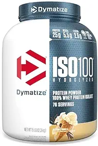 Dymatize ISO 100 Whey Protein Powder with 25g of Hydrolyzed 100% Whey Isolate, Vanilla 5 Pound, Package may vary