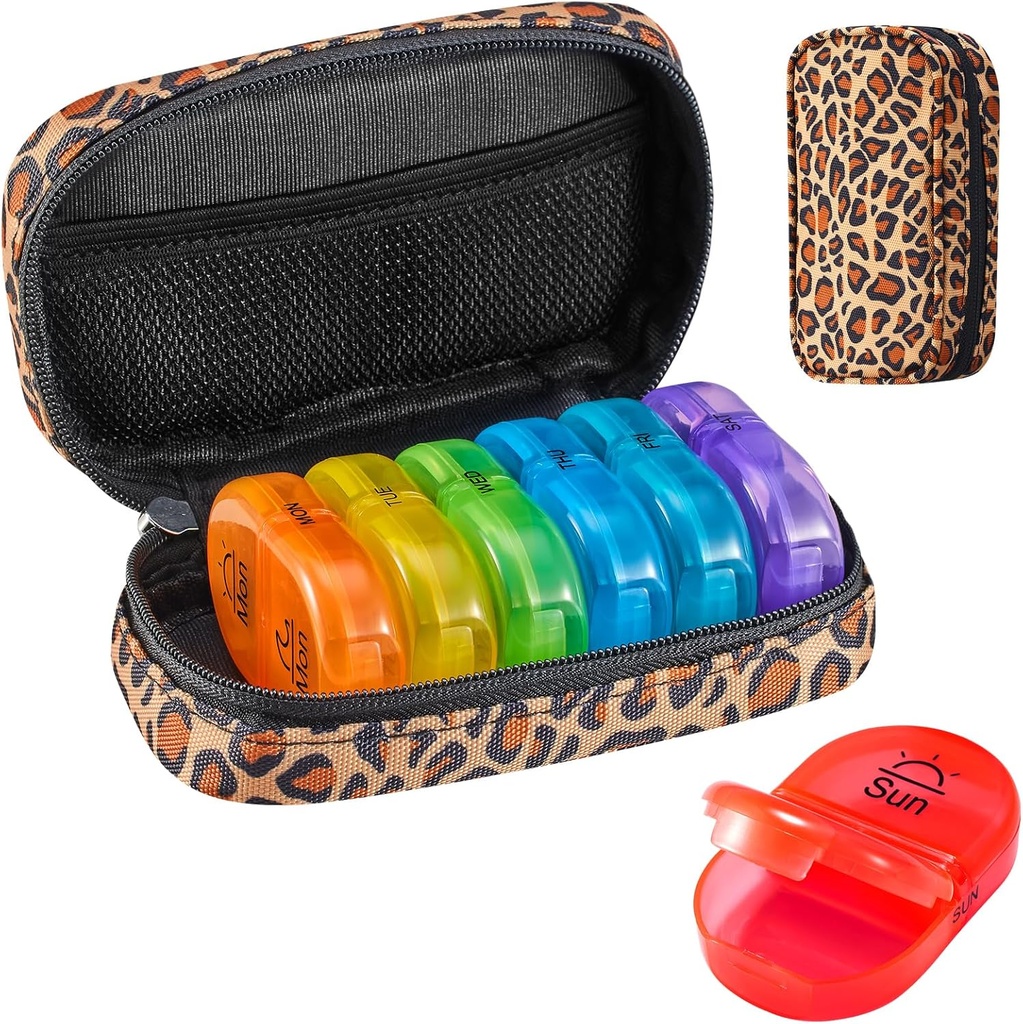 Serfeymi Weekly Travel Pill Organizer 2 φορές A Day AM PM Αναβάθμιση Rainbow Pill Box 7 Ημέρα με Φορητό Zipper Canvas Pill Case, Medicine Organizer για χάπια, βιταμίνες, ιχθυέλαια - Brown 01