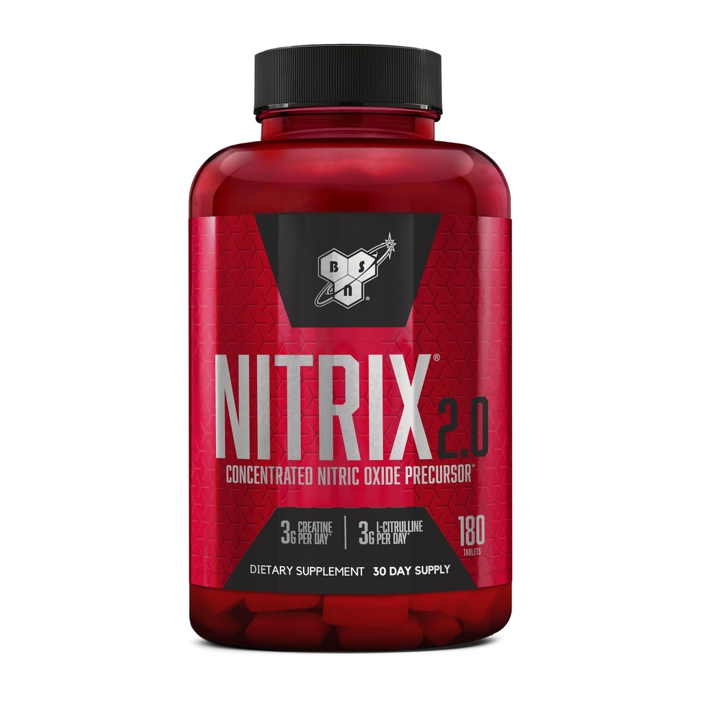 BSN NITRIX 2.0, συμπλήρωμα προπόνησης, Nitric Oxide Precursors, 3g Creatine, 3g L Citrulline, L-Citrulline, Υποστηρίζει την απόδοση προπόνησης, αντλίες, αποκατάσταση μυών και αντοχή, 180 δισκία, 60 εξυπηρετήσεις