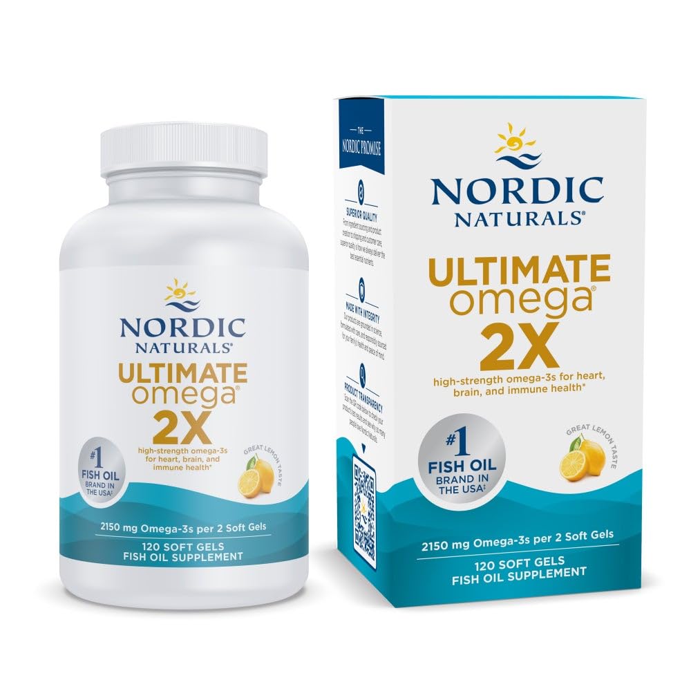 Σκανδιναβικά φυσικά Ultimate Omega 2X, Lemon Flavor - 120 μαλακά γέλη - 2150 mg Omega-3 - Ψάρια υψηλής ισχύος με EPA & DHA - Προάγει την υγεία του εγκεφάλου και της καρδιάς - Μη GMO - 60 εξυπηρετούν