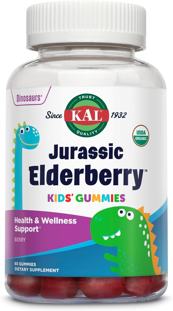 KAL Jurassic Elderberry Kids Gummies | Healthy Immune Support | USDA Organic, Vegan, Gluten Free | 30 Serv, 60 Ct
