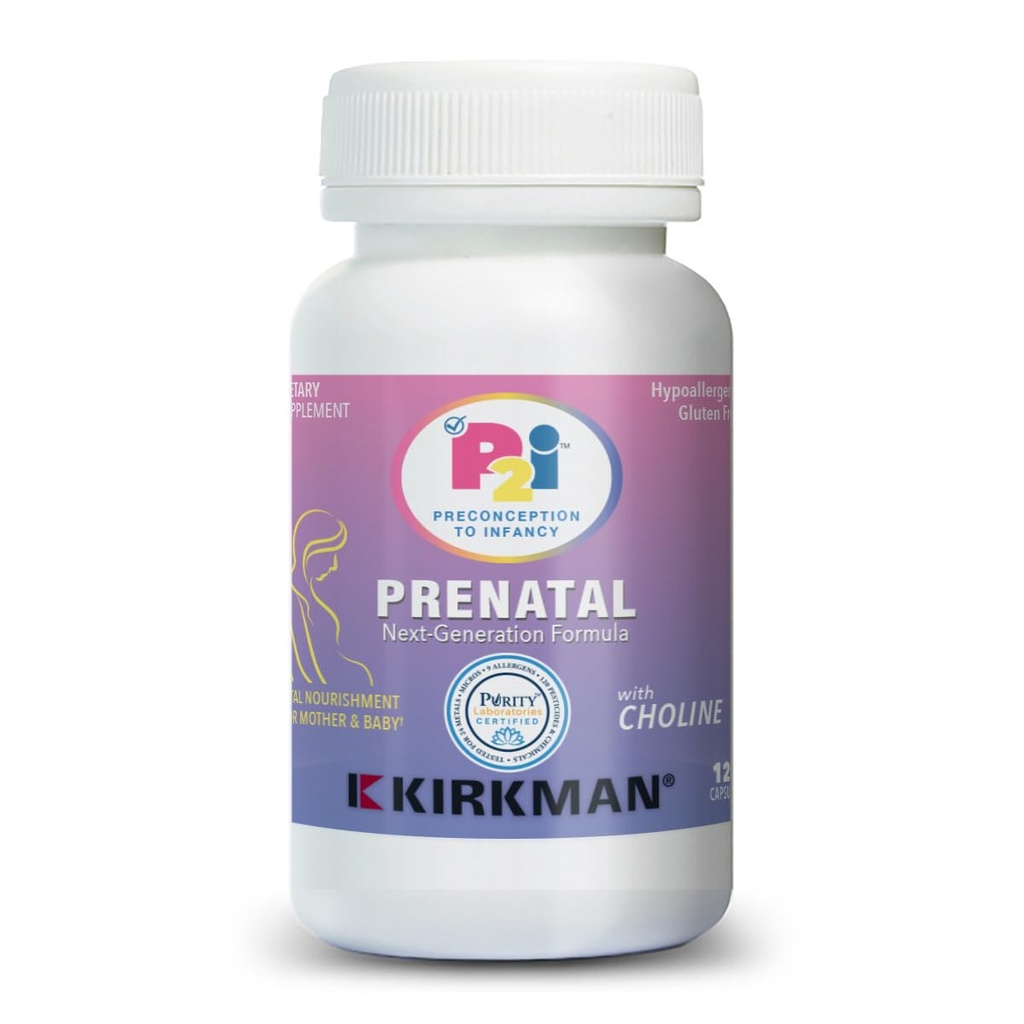 Kirkman P2i Προγεννητικές βιταμίνες για γυναίκες, πολυβιταμίνη με χολίνη, 120 κάψουλες, Vital Daily Nutritional Υποστήριξη για υγιή μητέρα & μωρό, OBGYN Formulated & Supported, Hypoallergenic & Gluten-Free