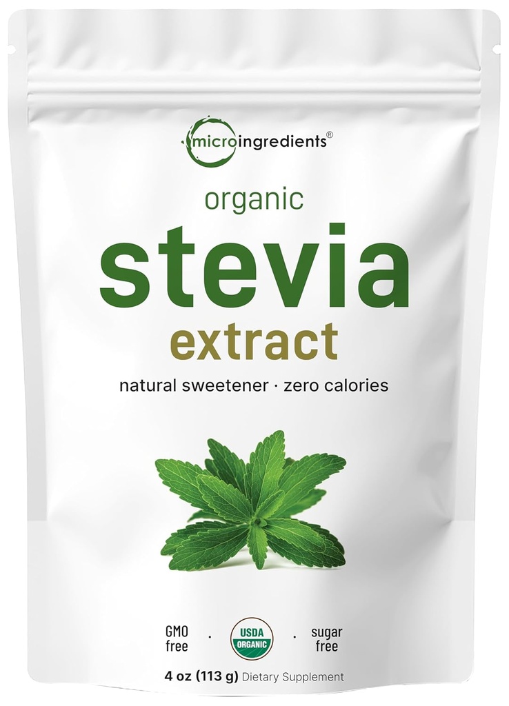 Pure Organic Stevia Powder, 4 ουγγιά, 706 σερβιρίσματος, Highest Grade Stevia Green Leaf Extract Reb-A, Μειωμένη Πικάντικη Επίγευση, 0 θερμίδες, Φυσικό γλυκαντικό, Εναλλακτική ζάχαρη, Κετό Φιλικό