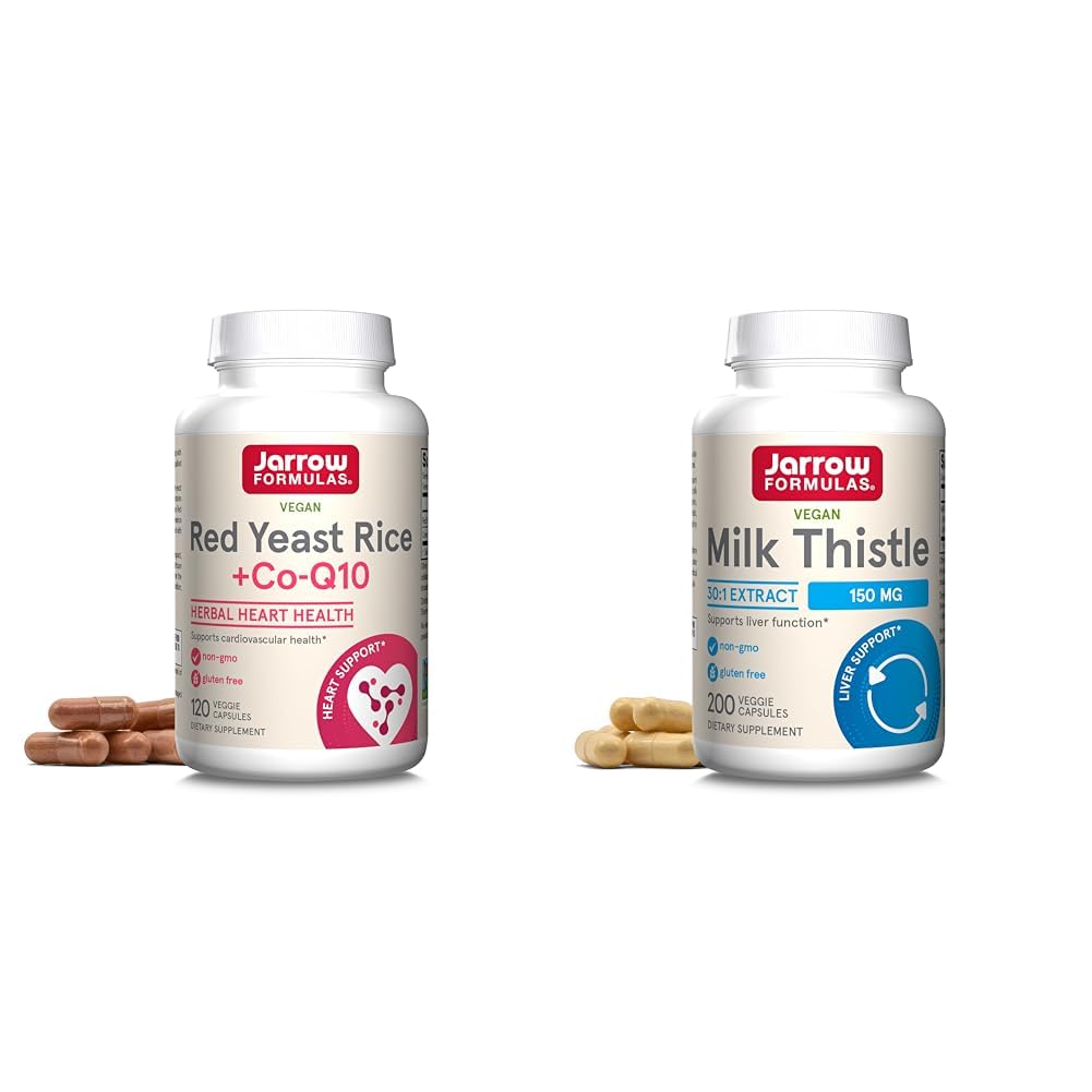 Jarrow Formulas Red Yeast Rice 1200 mg & Co-Q10 100 mg ανά Σερβίρισμα-120 Veggie Caps- 60 Σερβιέτες & Heart Health-Vegan & Milk Thistle 150 mg με 30:1 Standardized Silymarin Extract