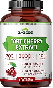 Zazzee Tart Cherry 10:1 Extract, 3000 mg Δύναμη, 200 κάψουλες Vegan, 6+ Μήνας Προμήθεια, Certified Kosher, Συμπυκνωμένο και τυποποιημένο εκχύλισμα 10X, 100% Χορτοφαγικά, Όλα-Φυσικά, Χωρίς Γλουτένη, Μη ΓΤΟ