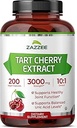 Zazzee Tart Cherry 10:1 Extract, 3000 mg Δύναμη, 200 κάψουλες Vegan, 6+ Μήνας Προμήθεια, Certified Kosher, Συμπυκνωμένο και τυποποιημένο εκχύλισμα 10X, 100% Χορτοφαγικά, Όλα-Φυσικά, Χωρίς Γλουτένη, Μη ΓΤΟ