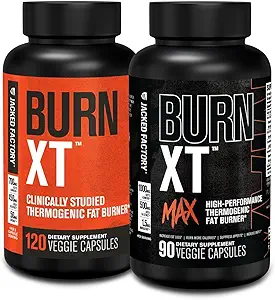 Jacked Factory Burn-XT Clinically Studied Fat Burner & Weight Loss Supplement (120 κάψουλες) & Burn XT Max Υψηλής απόδοσης Fat Burner & Appetite Supresant (90 κάψουλες)