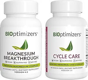 BiOptimizers Magnesium Breakthrough 4.0, (60 Capsules) & Cycle Care, (90 Capsules) - Natural Sleep, Brain, and Menstrual Relief Support Supplement Bundle