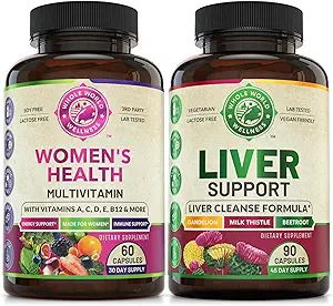 Womens Daily Multivitamins & Liver Cleanse Detox Repair Formula (One Bottle Each) - Supports Holistic Wellness, Energy Boost, Focus & Liver Health. Made in The USA.