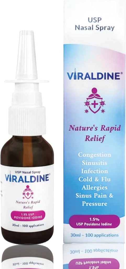 1,5% Povidone-Iodine Nasal Spray, Rapid Relief Formula, Βοηθά στην Καθημερινή Συμφόρηση, 100 Εφαρμογές, 30ml