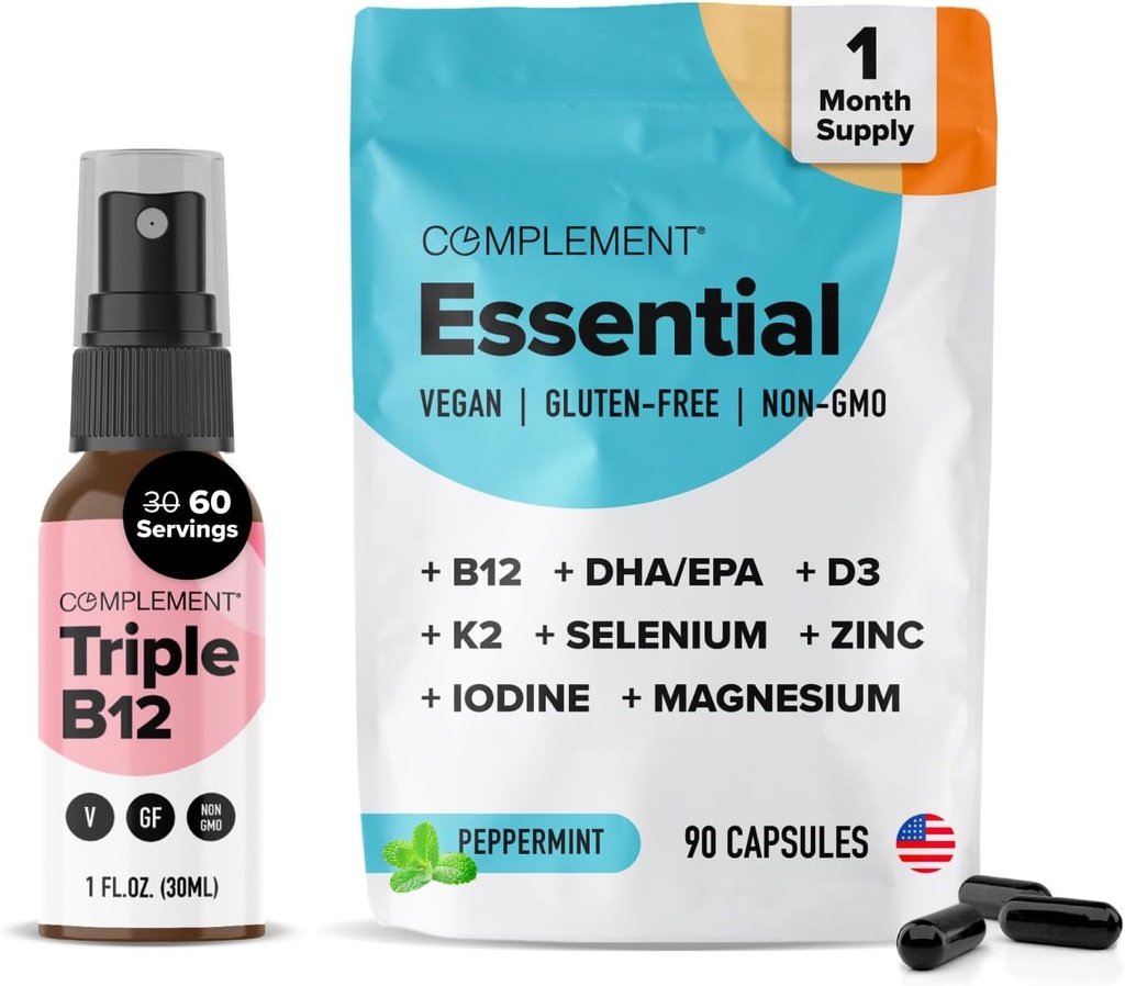 Συμπλήρωση Essential Vegan Multivitamin & Triple B12 Spray Bundle – Πλήρης διατροφική υποστήριξη για φυτικές τροφές